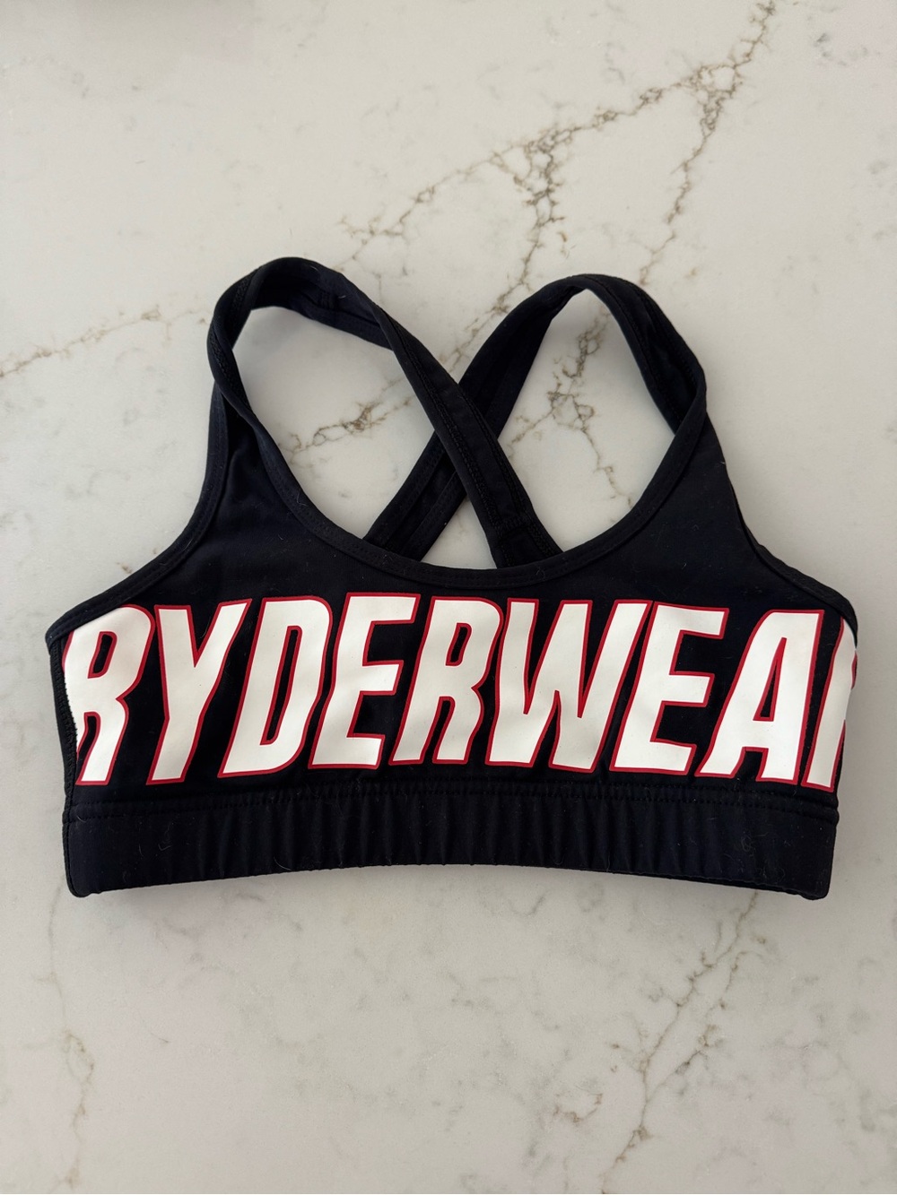 Ryderwear Black Sports Bra with White and Red Logo